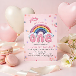 Convites Pastel Rainbow First Birthday Invitation for Girl