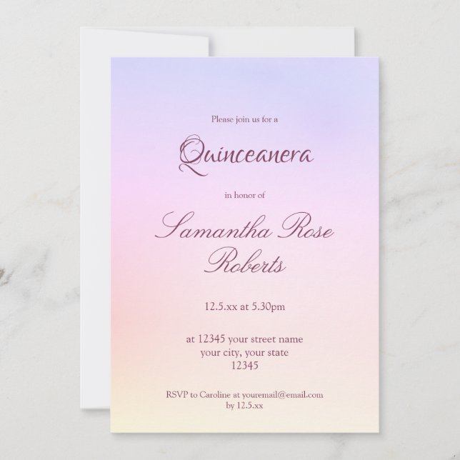 Convites Pastel Rainbow Holográfico Elegante Quinceanera (Frente)