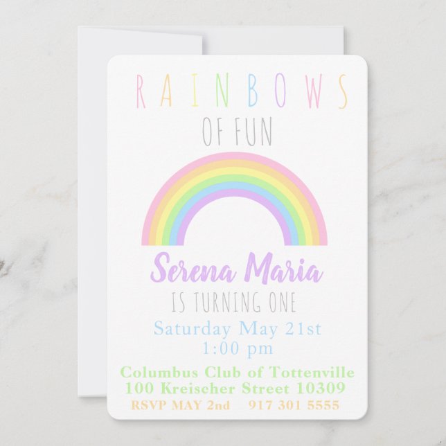 Convites Pastel Rainbow Invitation (Frente)