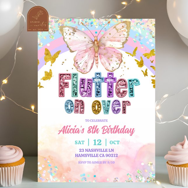 Convites Pastel Rainbow Magical Butterfly Birthday (Criador carregado)