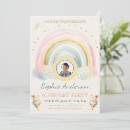 Convites Pastel Rainbow & Sorvete, Foto personalizada Anive