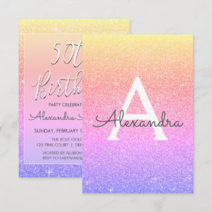 Convites Pastel Rainbow Sparkle Glitter 50ª Festa de anive