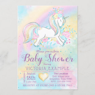 Convites Pastel Rainbow Unicorn Baby Shower Invations