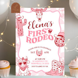 Convites Pastel Retro First Rodeo Birthday party