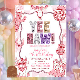 Convites Pastel Retro Sequins Yeehaw Cowgirl Birthday party