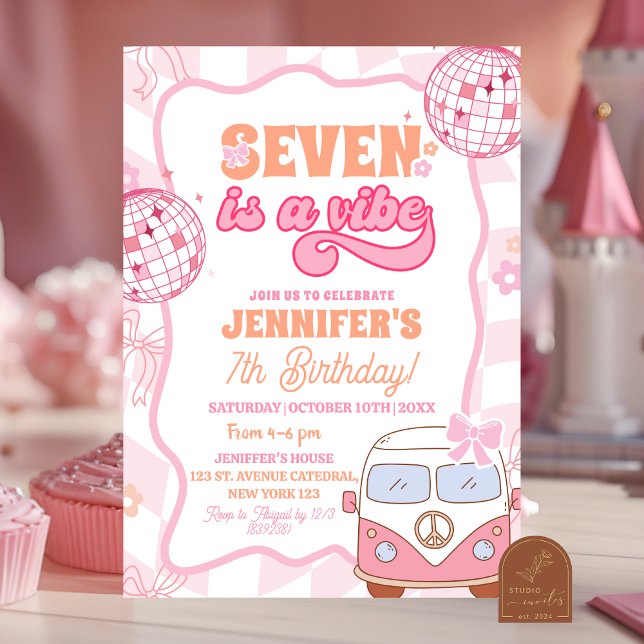 Convites Pastel Retro Seven é um aniversário Van Groovy (Criador carregado)