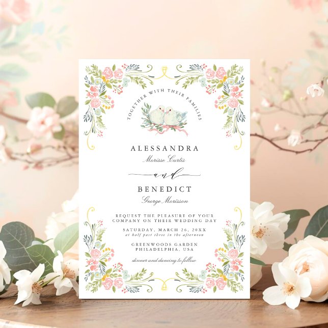 Convites Pastel Rococo Garden Ornate Floral Wedding (Criador carregado)