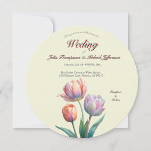 Convites Pastel romântico e poético Tulipas Aquarela