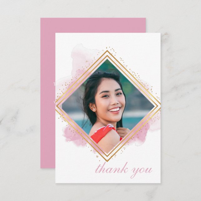 Convites Pastel Rosa E Graduação Dourada De Diamante Obriga (Frente/Verso)