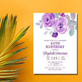 Convites Pastel Rosa Floral Greenery aniversário de 40 anos