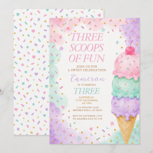 Convites Pastel Rosa Menta Três Colheres de Diversão Aniver