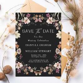 Convites Pastel Rustic Wildflower Black Boho Salvar Data