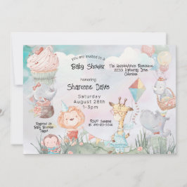 Convites Pastel Safari Animal Personalizado Chá de fraldas