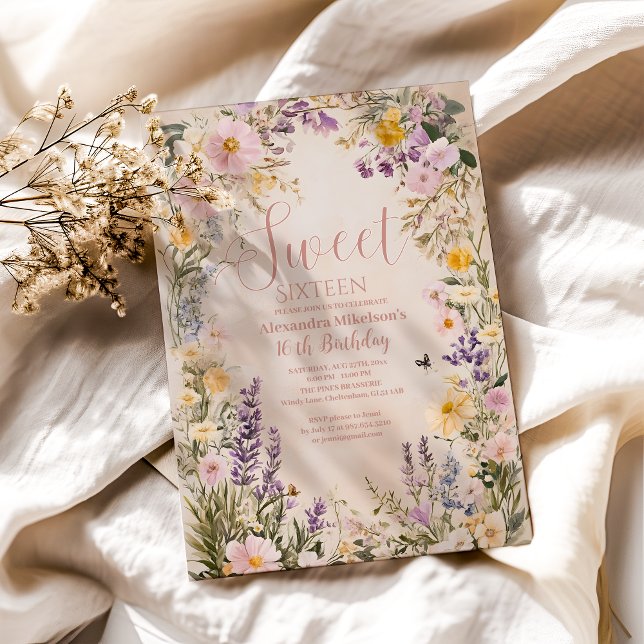 Convites Pastel Selvagens Rosa Romântico 16 Flores Doces Co (Criador carregado)