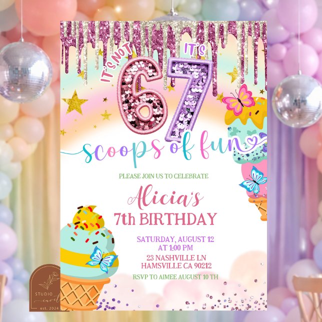Convites  Pastel Sequin 67 Ice Cream birthday Invitation (Criador carregado)
