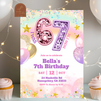Convites Pastel Sequin Glitter 67 Girl Birthday