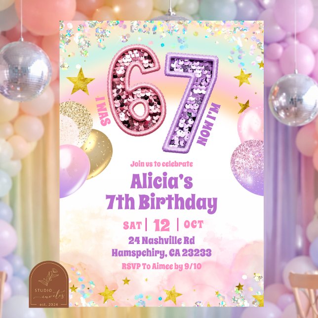 Convites Pastel Sequin Glitter 67 Girl  Birthday (Criador carregado)