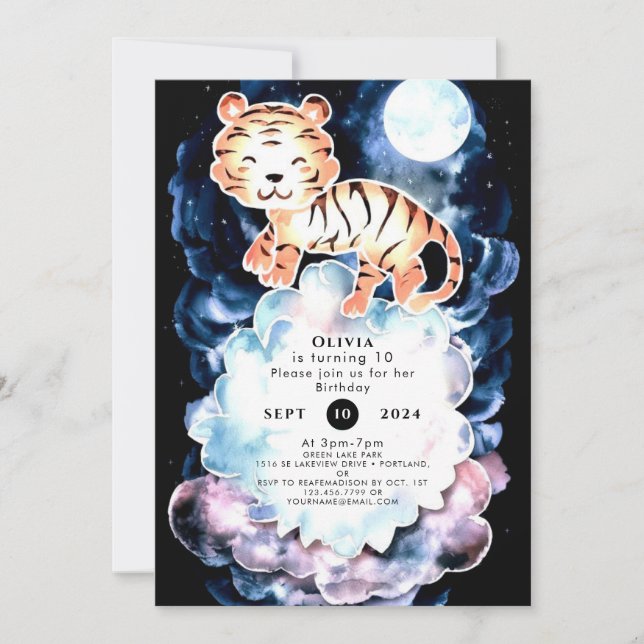 Convites Pastel Simple Tiger Birthday (Frente)