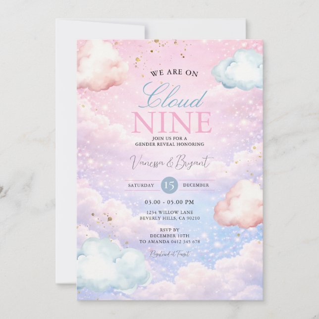 Convites Pastel Sky Cloud Nine Gender Reveal Invitation (Frente)