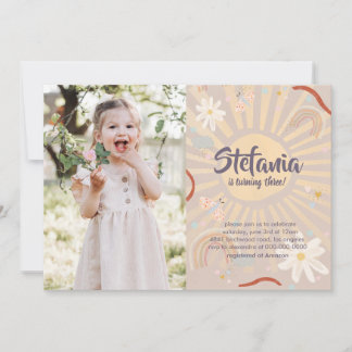 Convites Pastel Sun Pink Birthday Photo Girl Invitation