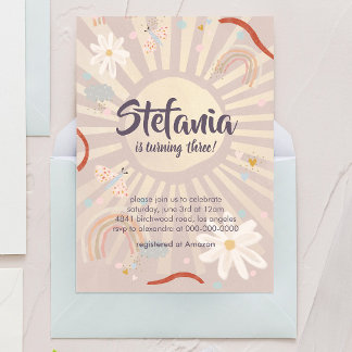 Convites Pastel Sun Pink Girl Birthday Invitation