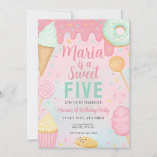 Convites Pastel Sweets Candy Birthday Invitation