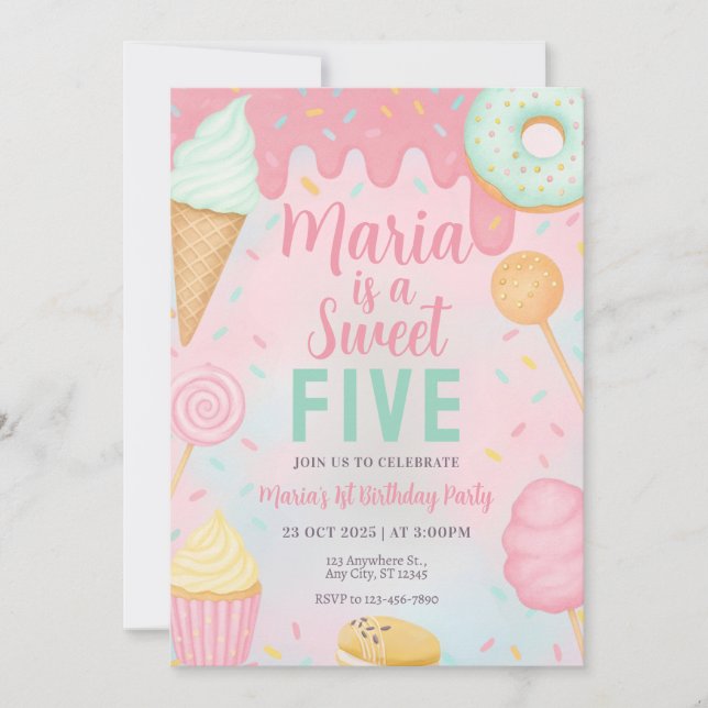 Convites Pastel Sweets Candy Birthday Invitation (Frente)