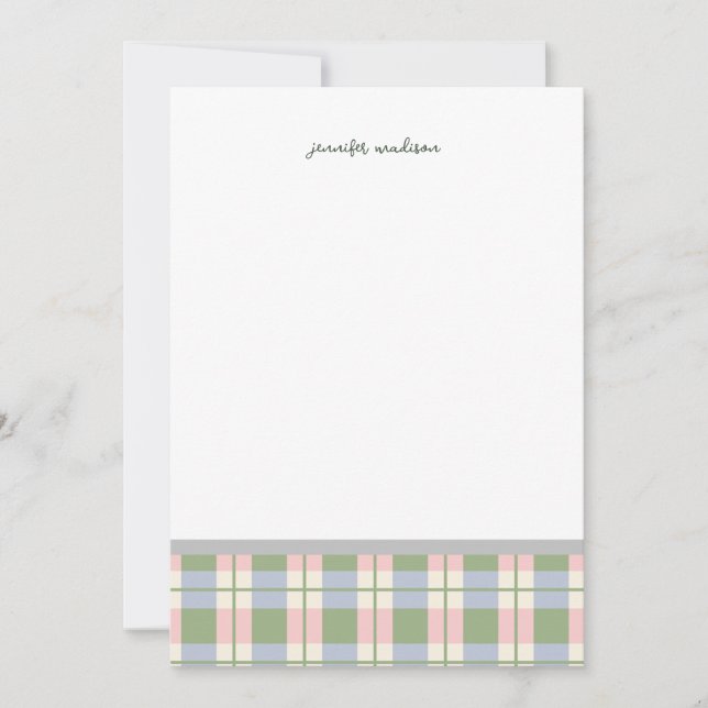 Convites Pastel Teal Green Gingham Plaid Check Note Card  (Frente)