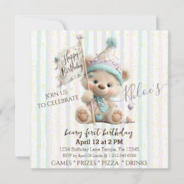 Convites Pastel Teddy Bear Birthday 