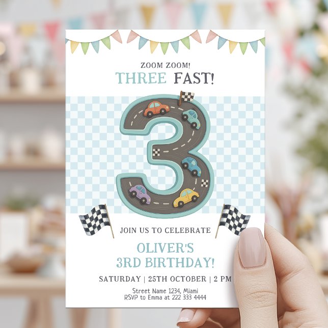 Convites Pastel Three Fast Birthday Car (Criador carregado)