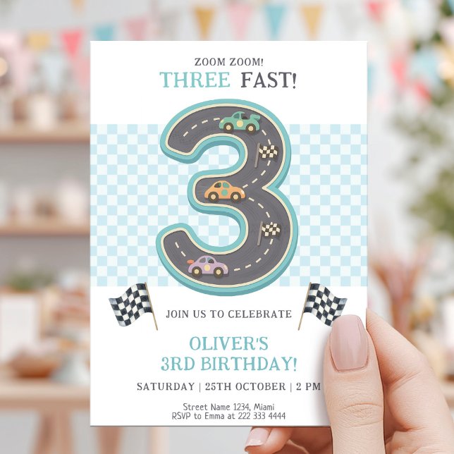 Convites Pastel Three Fast Birthday Race (Criador carregado)