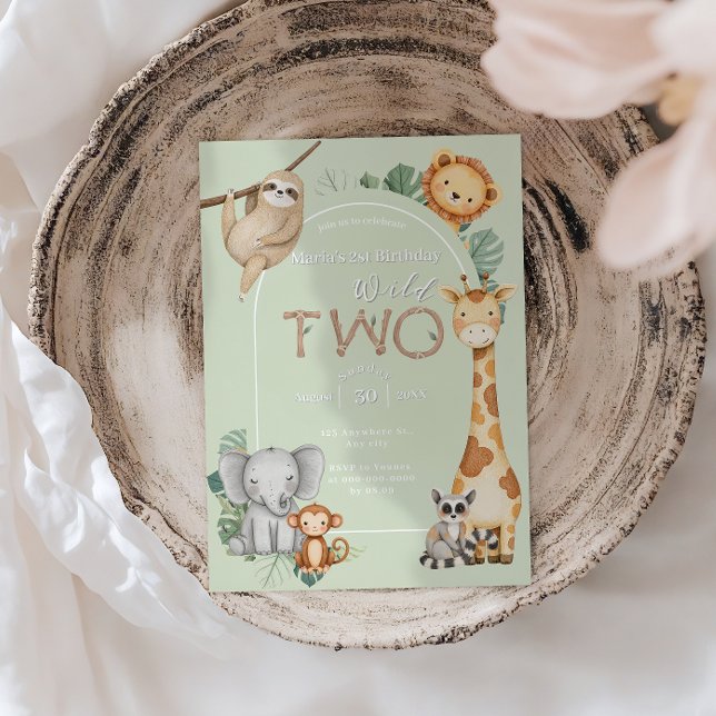 Convites Pastel Tropical Selvagem Dois Animais de Safari na (Criador carregado)