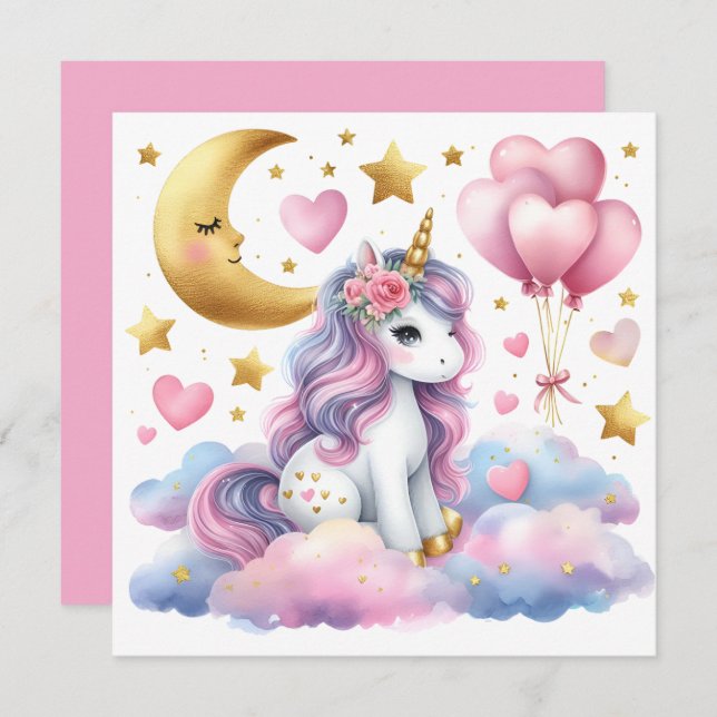 Convites Pastel Unicorn (Frente/Verso)