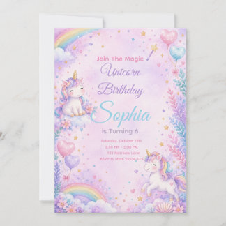 Convites Pastel Unicorn Birthday Invitation Editable