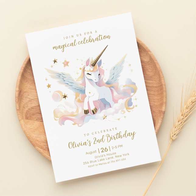 Convites Pastel Unicorn e Rainbow Magical Birthday (Criador carregado)