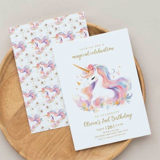 Convites Pastel Unicorn e Rainbow Magical Birthday (Criador carregado)