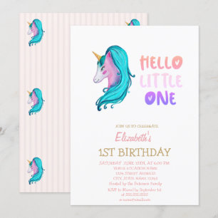 Convites Pastel Unicórnio Listrado Olá Pequeno Aniversário