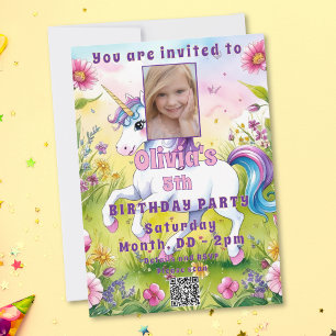 Convites Pastel Unicórnio Mágico Foto Personalizada de Aniv