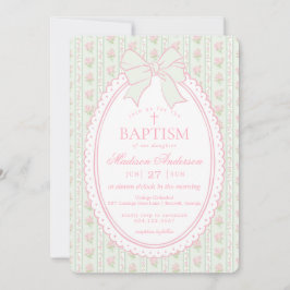 Convites Pastel Verde Antigo Fancy Floral Batismo