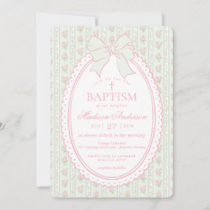 Convites Pastel Verde Antigo Fancy Floral Batismo