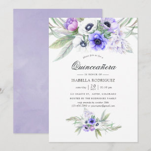 Convites Pastel Violeta Quinceañera Floral