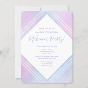Convites Pastel Watercolor Birthday Makeover Party Roxo