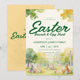 Convites Pastel Watercolor Bunny Easter Egg Hunt Brunch 