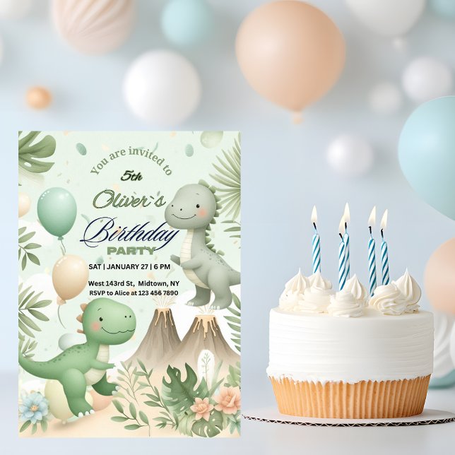 Convites Pastel Watercolor Dino Party Birthday (Criador carregado)