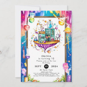 Convites Pastel Watercolor Lab Scientist Aniversário