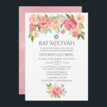 Convites Pastel Watercolor Peonies Bat Mitzvah<br><div class="desc">Pastel pêssego e pincel cor-de-água rosa peonies bat mitzvah convite projetado para ser rápida e facilmente personalizável para suas especificidades de evento.</div>