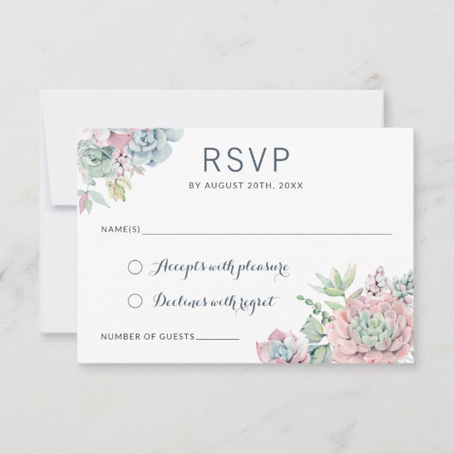 Convites Pastel Watercolor Suculents Wedding RSVP Responder (Frente)