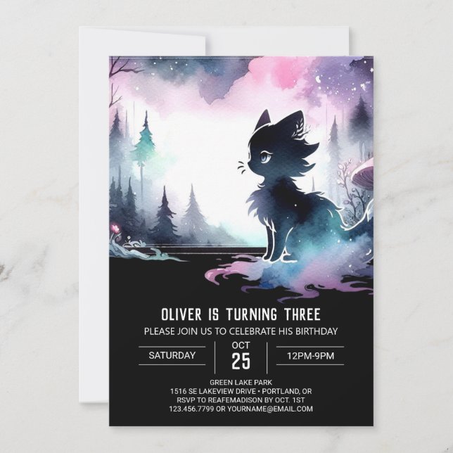 Convites Pastel Whimsy Cat Aniversário (Frente)