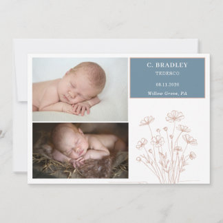 Convites Pastel Wildflower Baby Photo Announcement Card