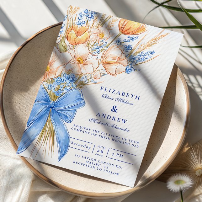 Convites Pastel Wildflower Bow Wedding (Criador carregado)